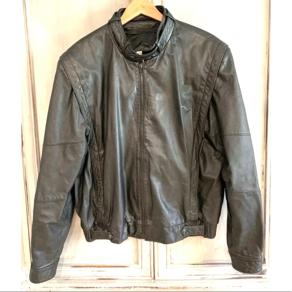 Tibor Vintage Black Leather Moto Jacket Sz 44